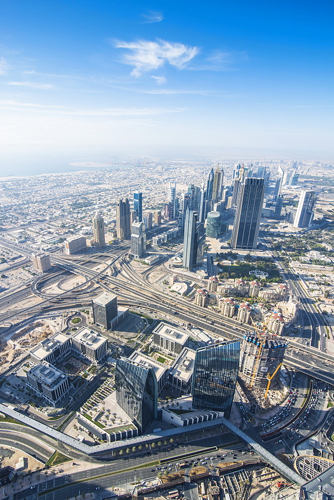 View over Dubai from Burj Khalifa, Dubai, United Arab Emirates, Middle East