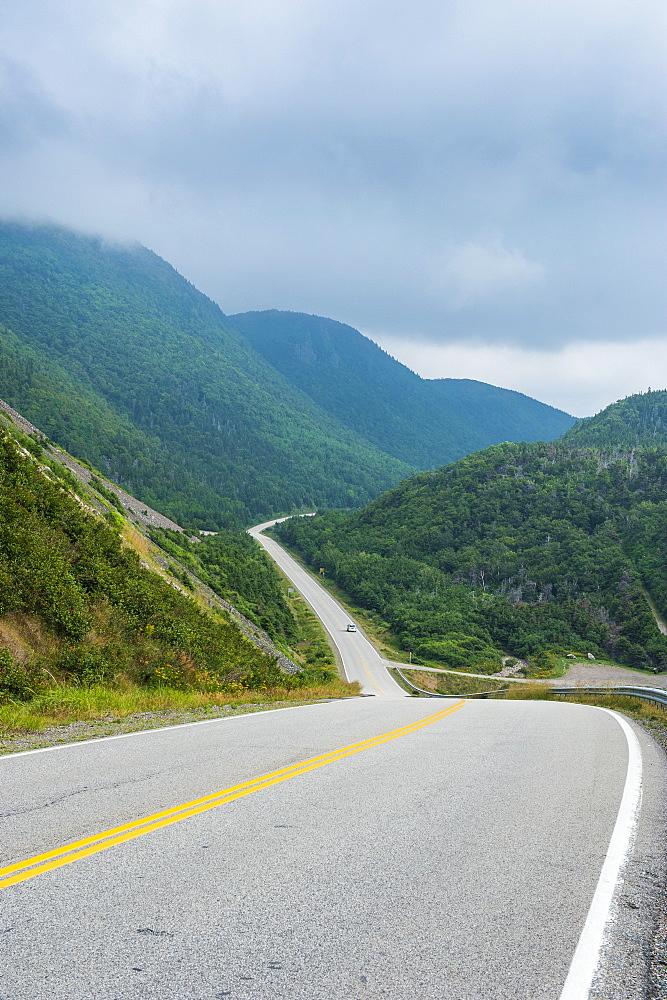 Long straight road, Cape Breton Highlands National Park, Cape Breton Island, Nova Scotia, Canada, North America 