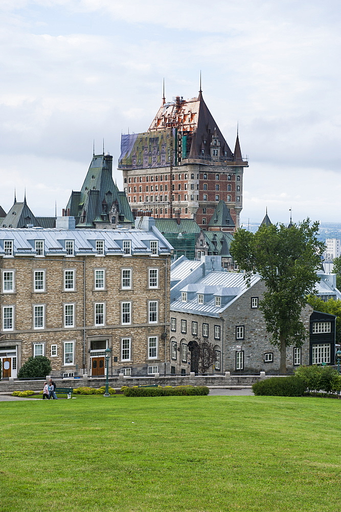 View from the fortifications over Quebec City and the Chateau Frontenac, Quebec, Canada, North America