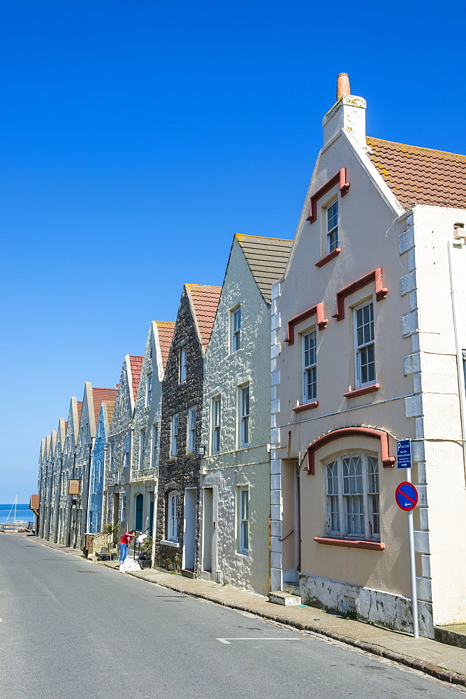 Renovated houses formerly the docks in Braye, Alderney, Channel Islands, United Kingdom, Europe 