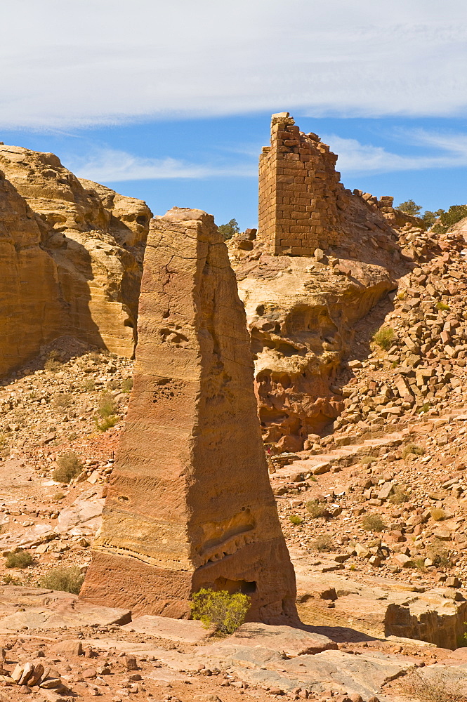 The obelisks on high plateau of Petra, UNESCO World Heritage Site, Jordan, Middle East