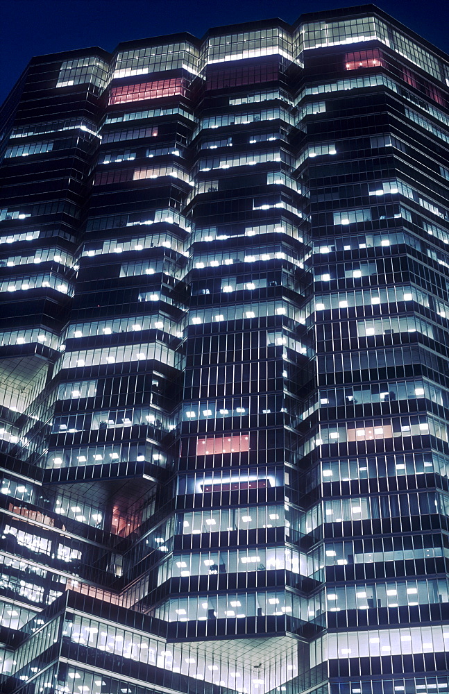 Office tower illuminated at night, Toronto, Ontario, Canada, North America