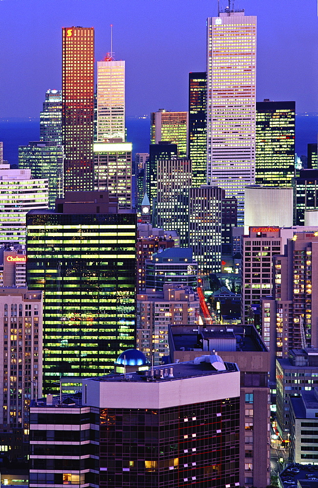 Skyline at dusk, Toronto, Ontario, Canada, North America