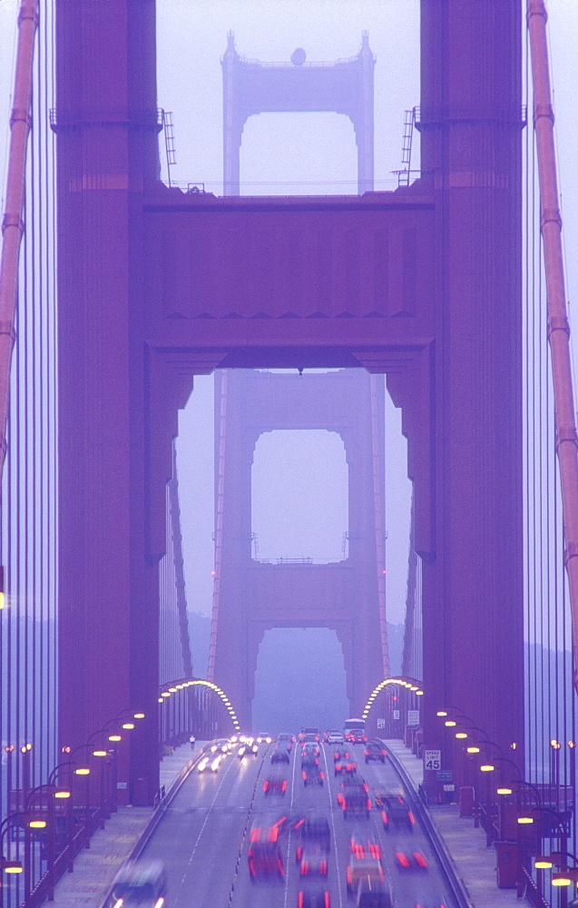 Golden Gate Bridge at dusk with traffic, San Francisco, California, United States of America, North America