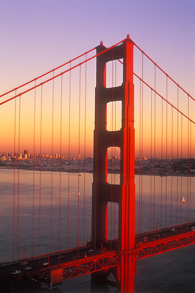 Golden Gate Bridge at sunset, San Francisco, California, United States of America, North America