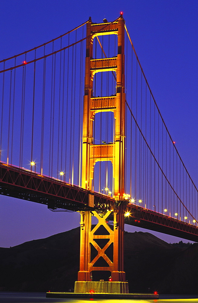 Golden Gate Bridge illuminated at night, San Francisco, California, United States of America, North America