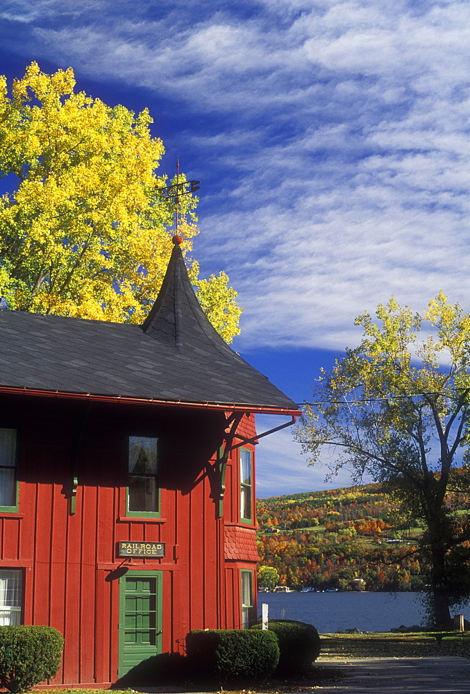 Old railroad office, Lake Keuka, Hammondsport, New York State, United States of America, North America