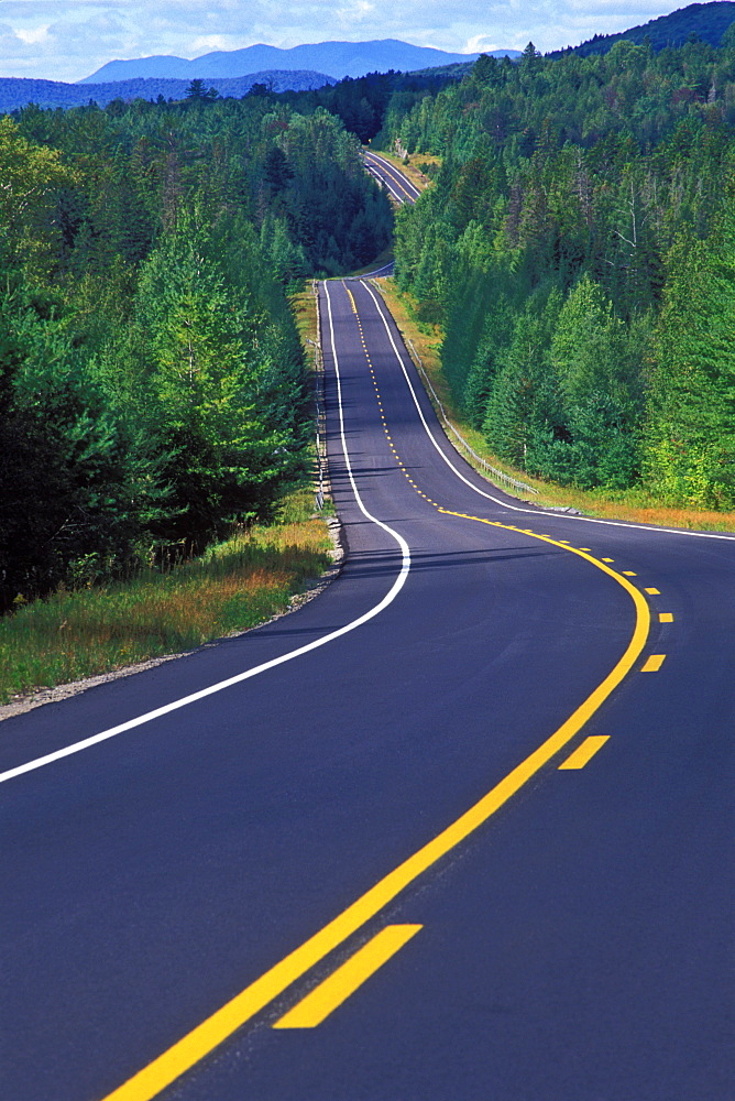 Highway meandering through forest, Adirondack State Park, New York State, United States of America, North America