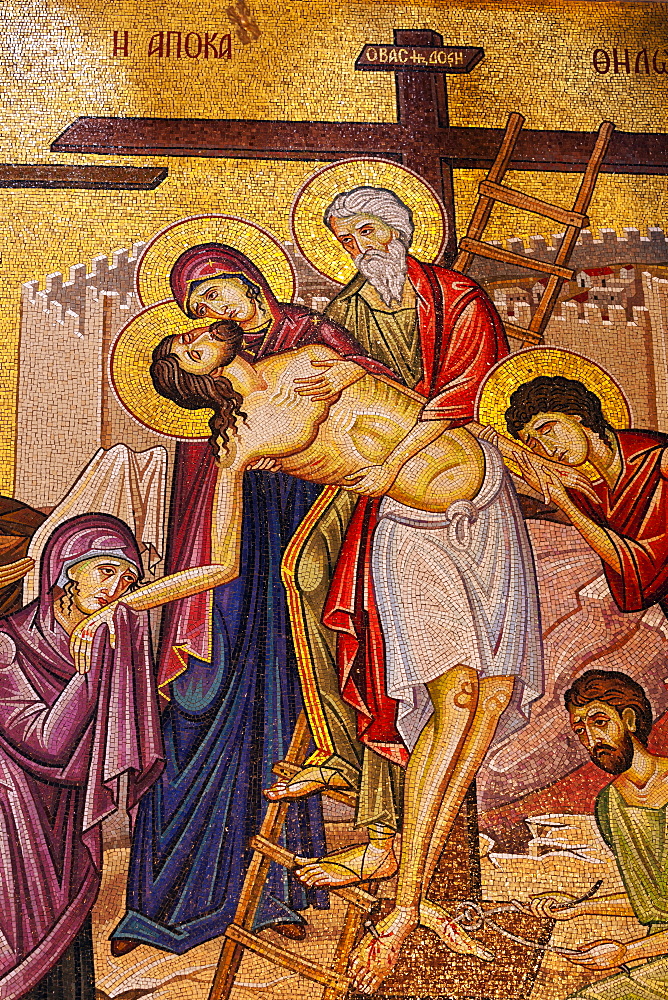 Mosaic artwork of Christ and the Cross, Church of the Holy Sepulchre, Jerusalem, Israel, Middle East