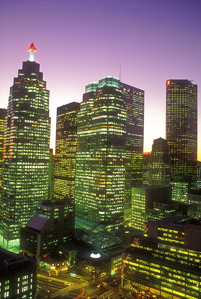 Fiinancial centre of the city at night, Toronto, Ontario, Canada, North America