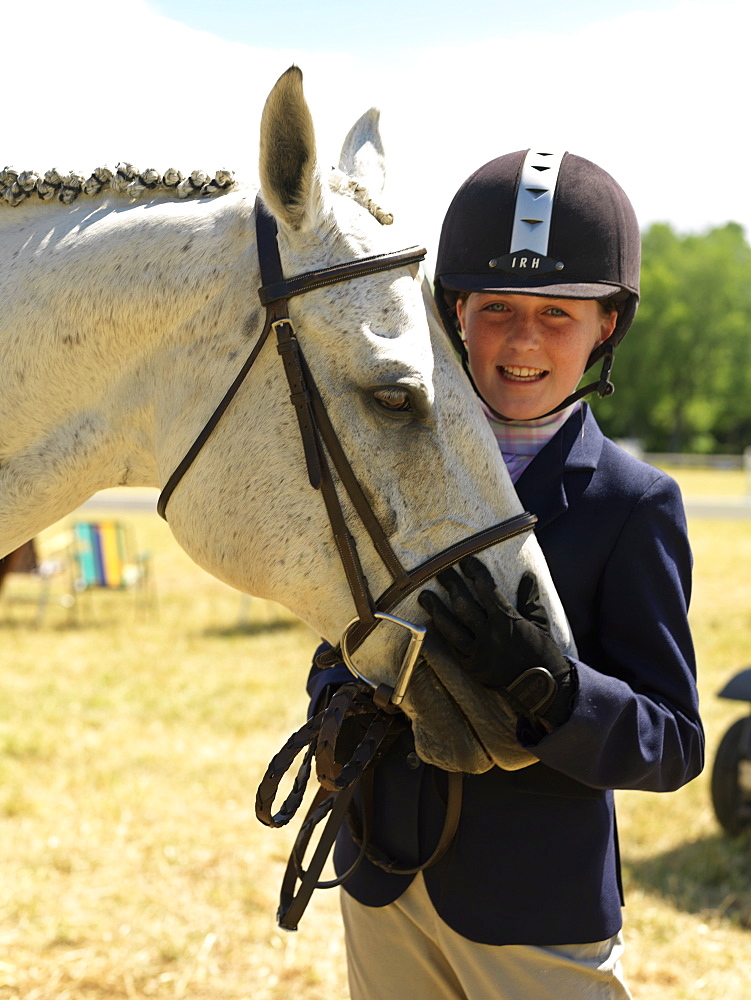 Teenage girl posing with her horse, Niagara-on-the-Lake, Ontario, Canada, North America