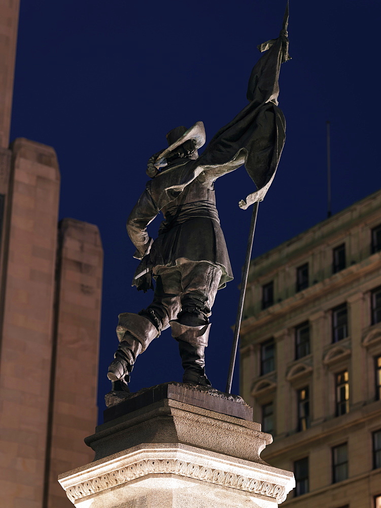 Statue of Paul de Chomedey de Maisonneuve, founder of Montreal in 1642, Place d'Armes, Montreal, Quebec, Canada, North America