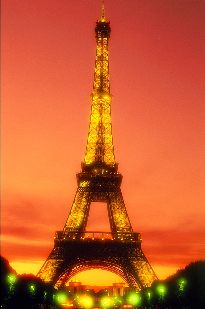 The Eiffel Tower illuminated at night, Paris, France, Europe