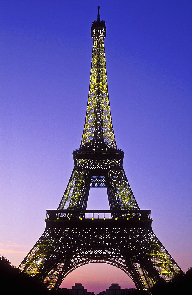 The Eiffel Tower illuminated at night, Paris, France, Europe