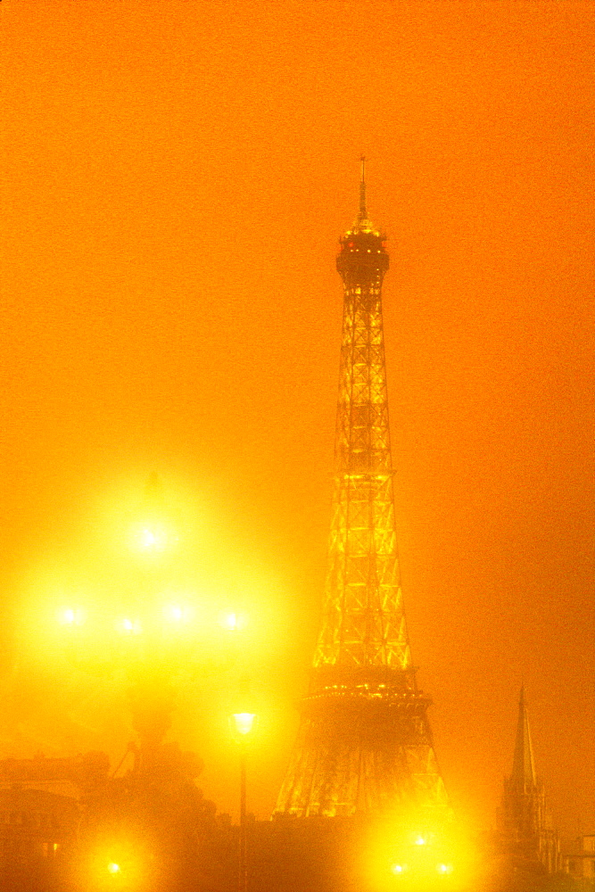 The Eiffel Tower illuminated at night, Paris, France, Europe