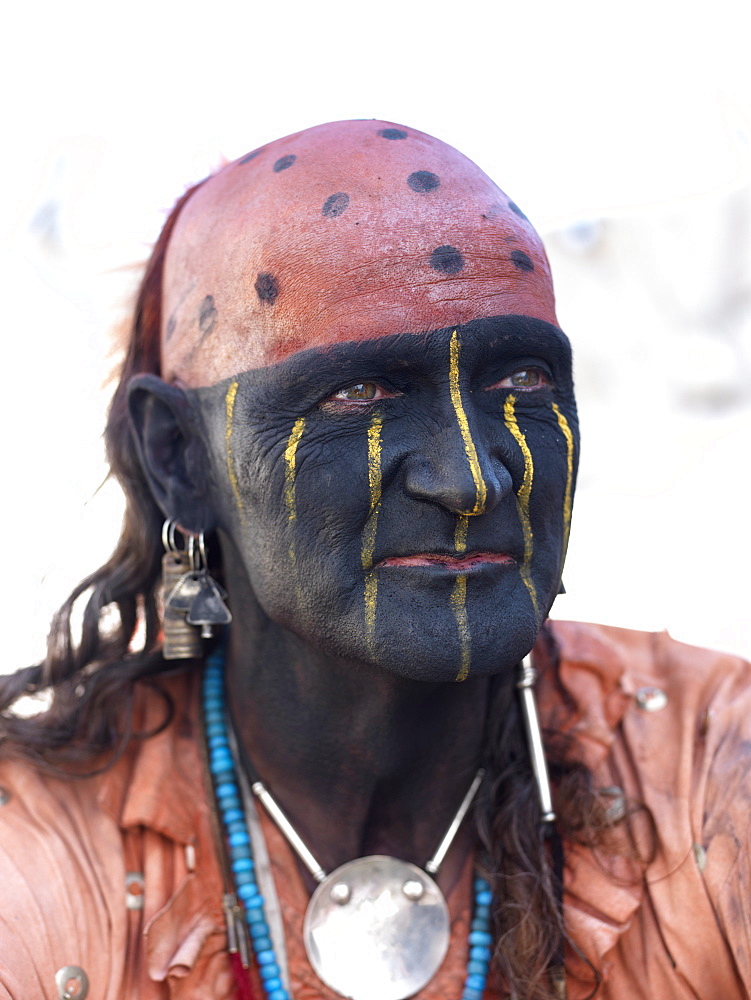 Portrait of Six Nations Native Indian with war painted face , Fort Niagara, Youngstown, New York State, United States of America, North America