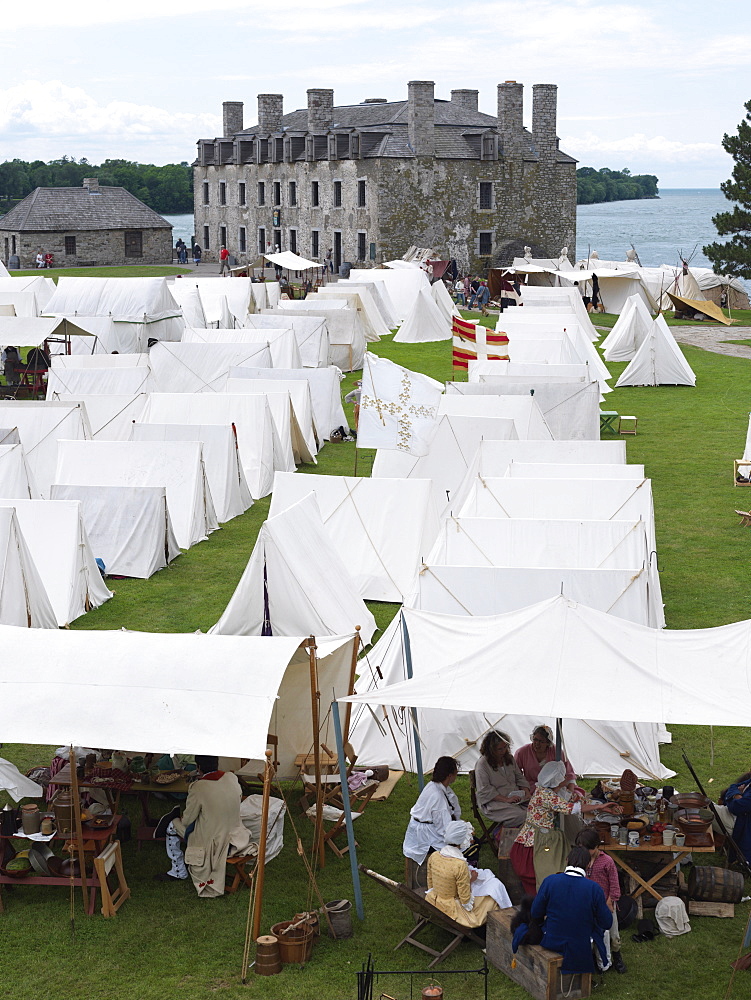 Tent encampment in reenactment of French Indian War of 1759, Old Fort Niagara dating from 1679, Youngstown, New York State, United States of America, North America