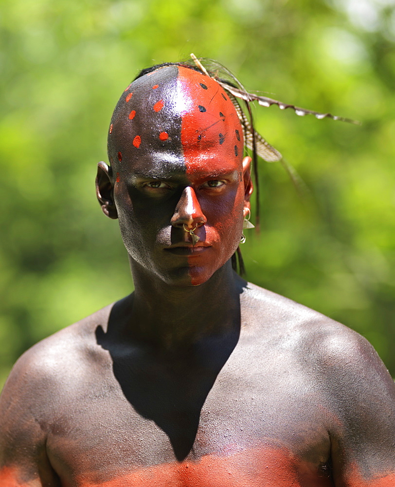 Portrait of Six Nations Native Indian with war painted face , Fort Niagara, Youngstown, New York State, United States of America, North America