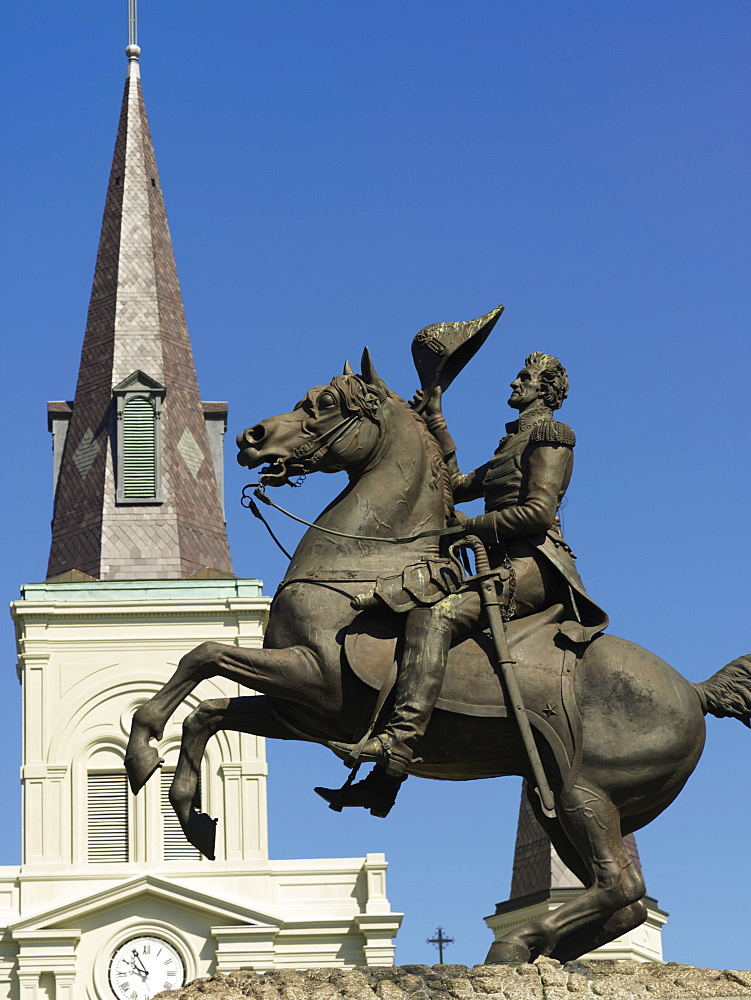 Equestrian statue of Andrew Jackson, Jackson Square, French Quarter, New Orleans, Louisiana, United States of America, North America