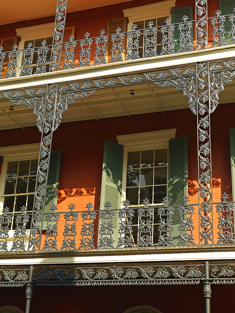 French Quarter building with wrought iron balconies, New Orleans, Louisiana, United States of America, North America