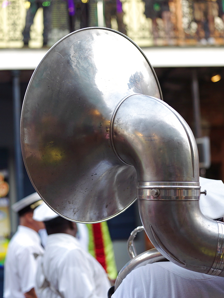 Tuba player, second line parade in the French Quarter, New Orleans, Louisiana, United States of America, North America