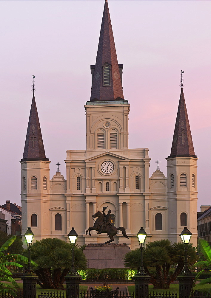 St. Louis Cathedral on Jackson Square at dawn, French Quarter, New Orleans, Louisiana, United States of America, North America