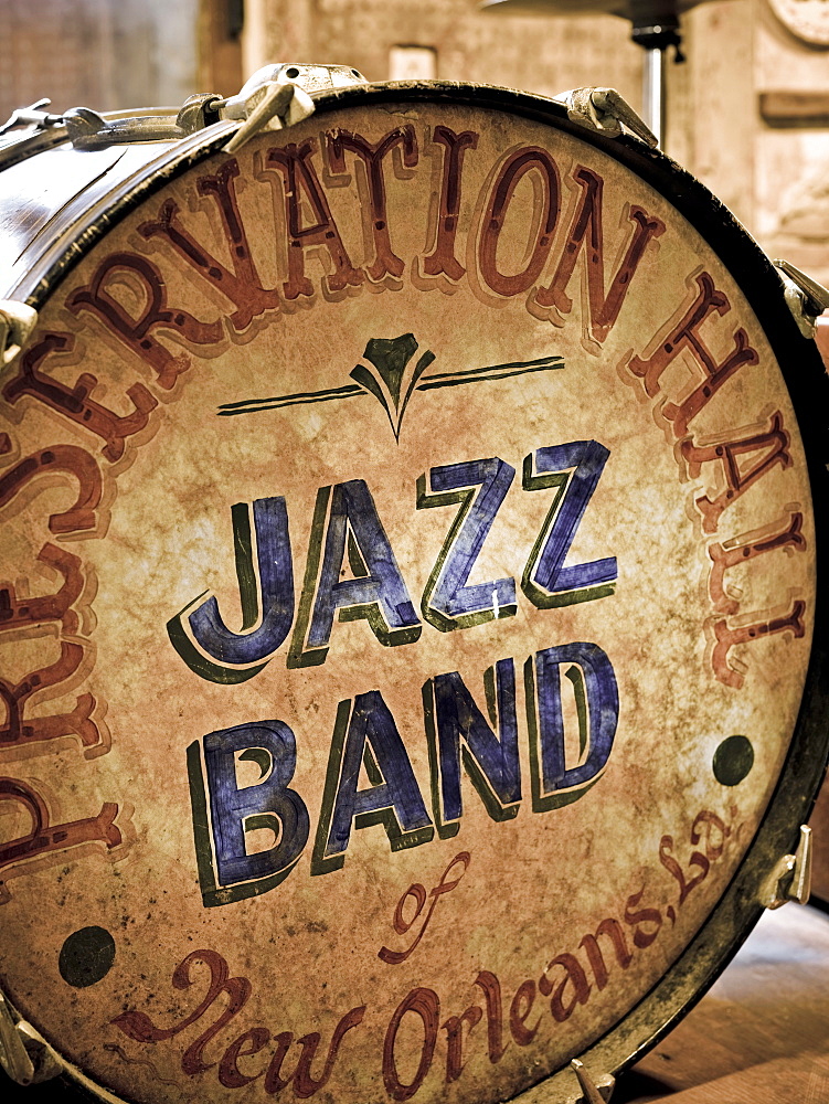 Preservation Hall, drum kit, French Quarter, New Orleans, Louisiana, United States of America, North America