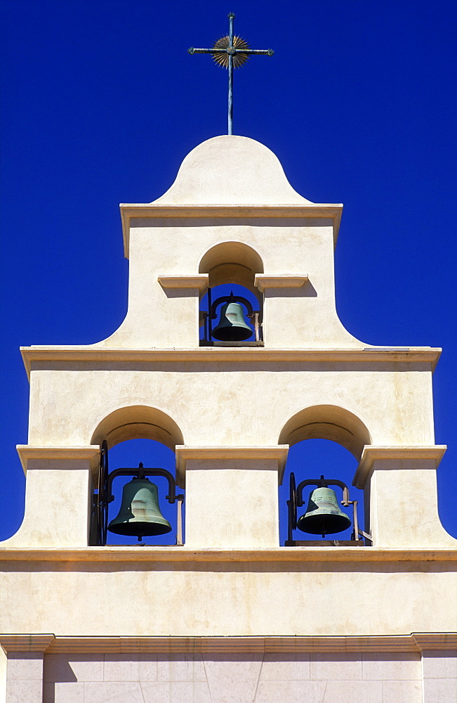 Belfry of Spanish Mission style church, Paso Robles, California, United States of America, North America