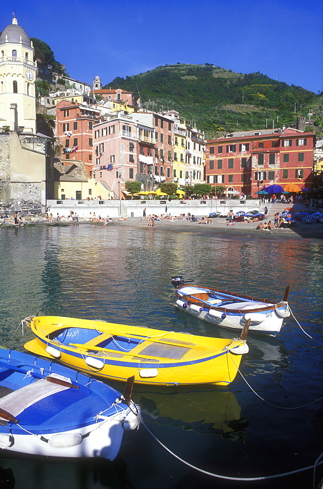 Fishing boats in harbour, Vernazza, Cinque Terre, UNESCO World Heritage Site, Liguria, Italy, Europe