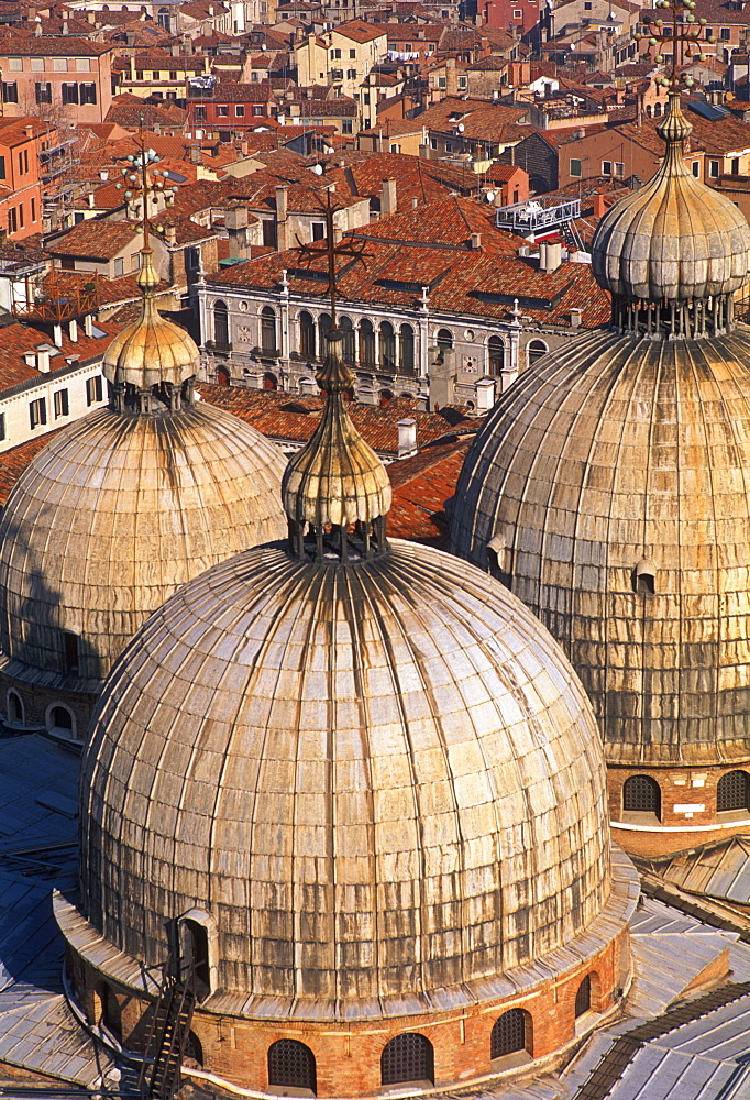 Aerial view of the domes of the Basilica San Marco, Venice, UNESCO World Heritage Site, Veneto, Italy, Europe