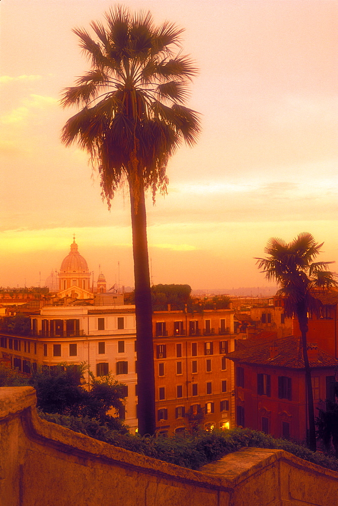 View of skyline from the Spanish Steps,Rome, Lazio, Italy, Europe