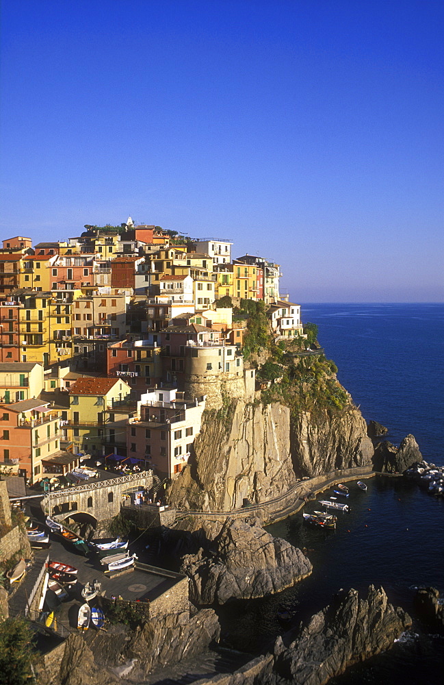 Fishing village with multi colored houses facing the sea, Manarola, Cinque Terre, UNESCO World Heritage Site, Liguria, Italy, Europe