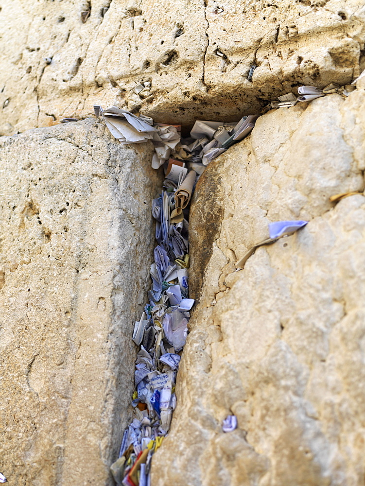 Western Wall (Wailing Wall) with prayer slips, Jerusalem, Israel, Middle East