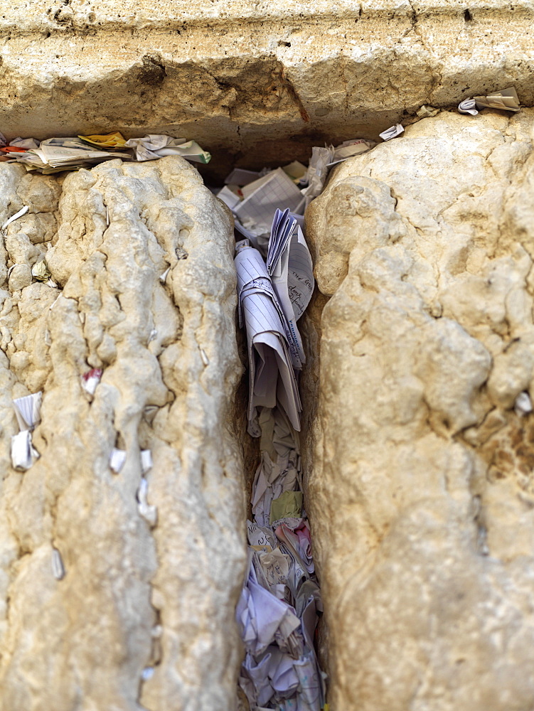 Western Wall (Wailing Wall) with prayer slips, Jerusalem, Israel, Middle East