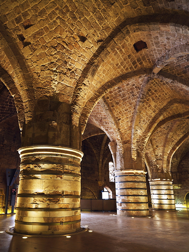 The Hospitaller Knights Halls, beneath the Crusader Citadel, UNESCO World Heritage Site, Akko, Israel, Middle East