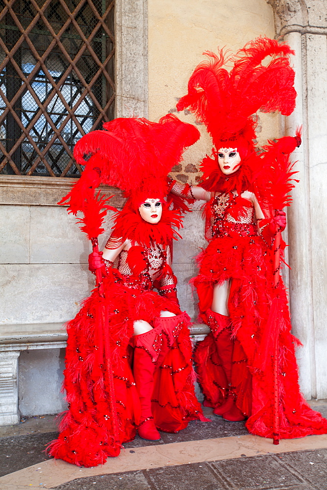 Carnival masks and costumes during Venice Carnival, St. Mark's Square, Venice, Veneto, Italy, Europe