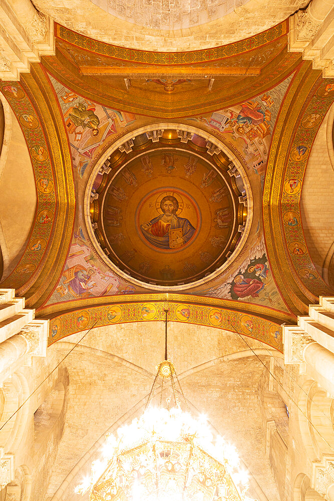 Christ Pantocrator mosaic in the cupola of the Church of the Holy Sepulchre in Jerusalem, Israel, Middle East