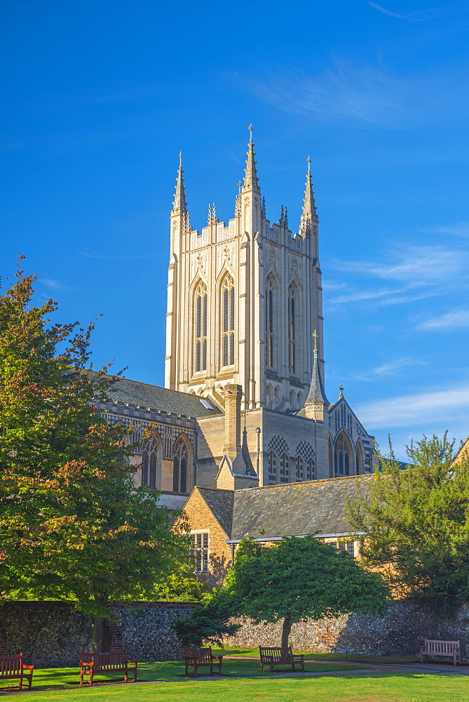 St. Edmundsbury Cathedral from the Abbey Gardens, Bury St. Edmunds, Suffolk, England, United Kingdom, Europe