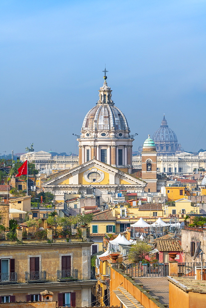 Basilica of SS. Ambrose and Charles on the Corso and St. Peter's Basilica and Vatican beyond, Rome, Lazio, Italy, Europe