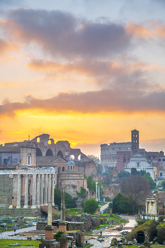 Forum at sunrise, UNESCO World Heritage Site, Rome, Lazio, Italy, Europe