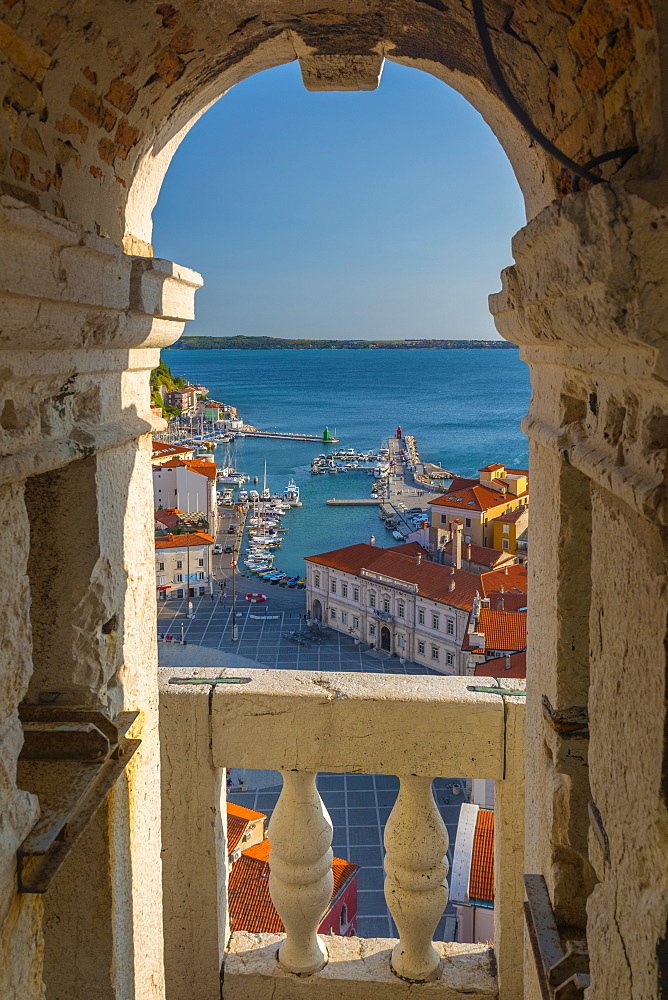 Old Town from Church of St. George (Cerkev sv. Jurija), Piran, Primorska, Slovenian Istria, Slovenia, Europe