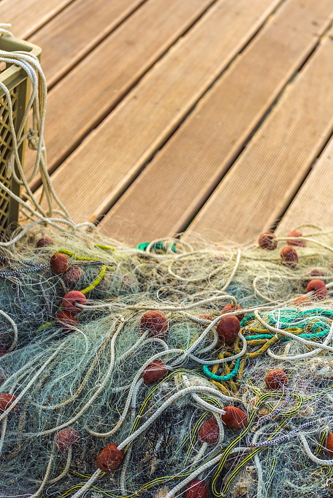 Fishing nets, Old Town Harbour, Piran, Primorska, Slovenia, Europe