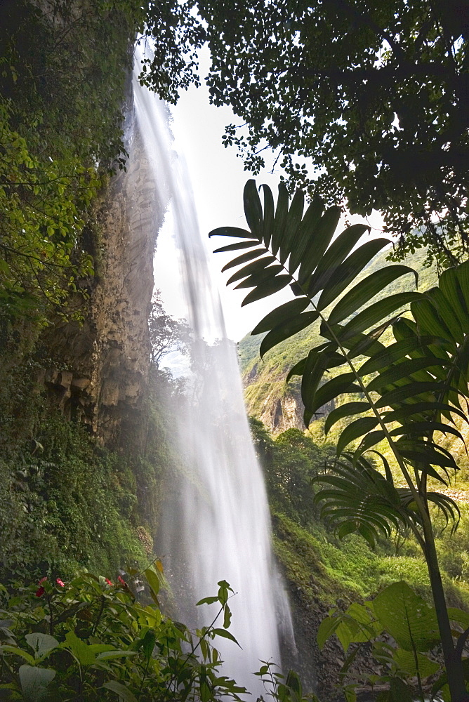 The Rio Verde waterfall, one of many in the valley of the Pastaza River that flows from the Andes to the upper Amazon Basin, near Banos, Ambato Province, Central Highlands, Ecuador, South America