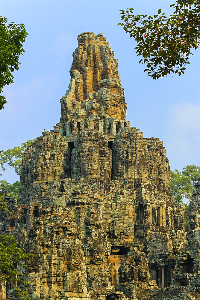 Central Tower and carved faces at Bayon, last temple of King Jayavarman VII in Angkor Thom city, Angkor, UNESCO World Heritage Site, Siem Reap, Cambodia, Indochina, Southeast Asia, Asia