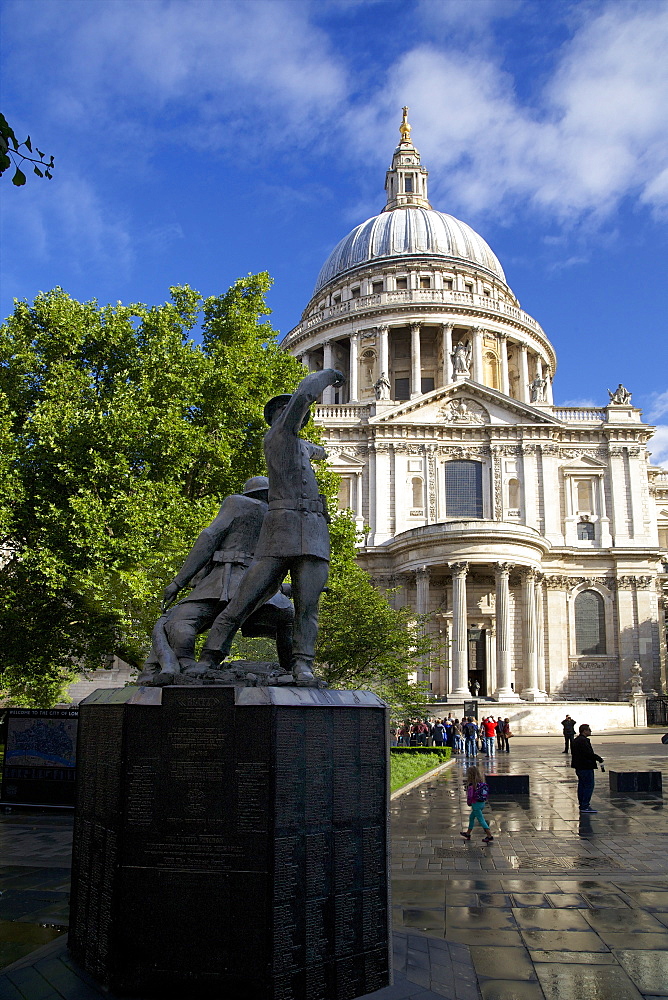 National Firefighters Memorial, Sermon Lane, and St. Paul's Cathedral, City of London, London, England, United Kingdom, Europe 