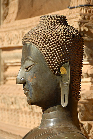 Head of a bronze buddha statue Temple museum of Art and Antiquities Haw Pha Kaew Museum Vientiane Laos