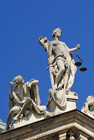 Lady Justice, Innocence on the palace of justice, Munich, Bavaria, Germany