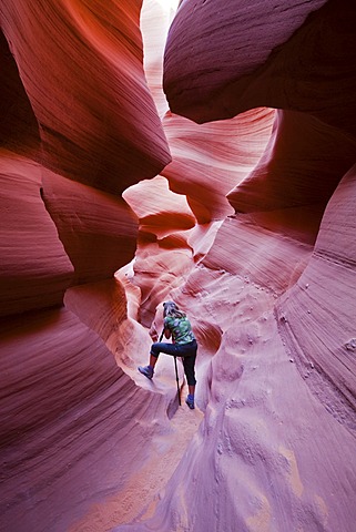 Photographer in Lower Antelope Canyon, Slot Canyon, Page, Arizona, USA