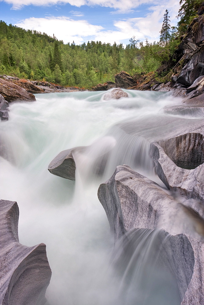 Marmorslottet, The Marble Castle, on GlomÃ¢Ë†Å¡Ã¢â‚¬Â¢ga, Glomaga river, Nordland county, Norway, Scandinavia, Europe