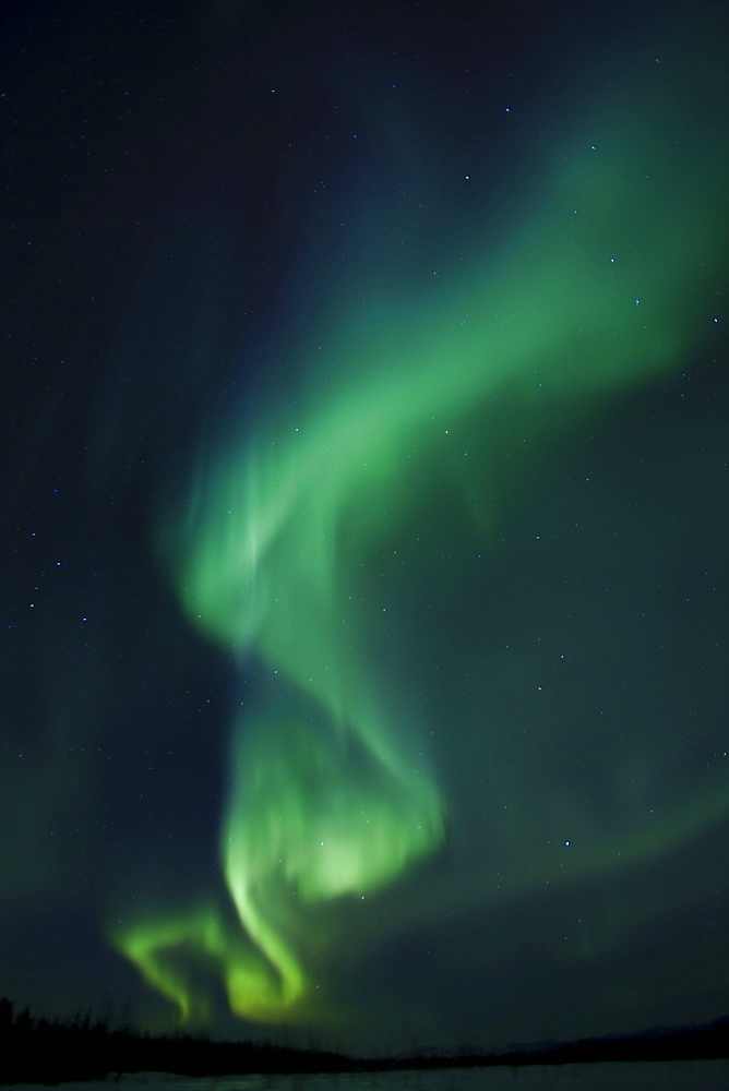 Swirling northern polar lights, Aurora borealis, green, near Whitehorse, Yukon Territory, Canada, America